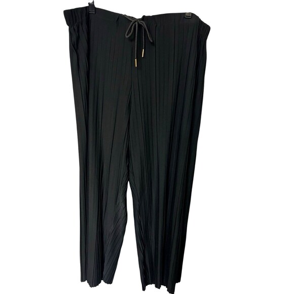 John Mark Mod Market Black Wide Leg Pleated Pants Elastic Waist Drawstring 1X - Picture 1 of 9